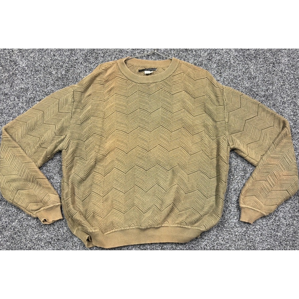 Peruvian Connection Sweater Mens XL Olive Pima Cotton Chevron Knit Pullover FLAW